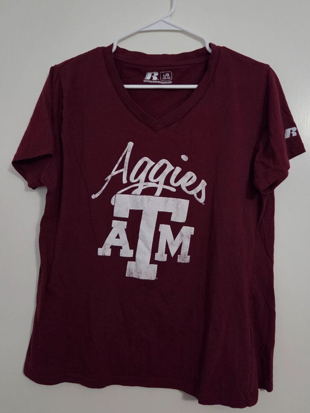 Russell Maroon Texas A&M V-neck T-shirt Size Large